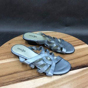 East 5th Gray Faux Leather Strappy Slides Sandals Slip On Womens Size 6